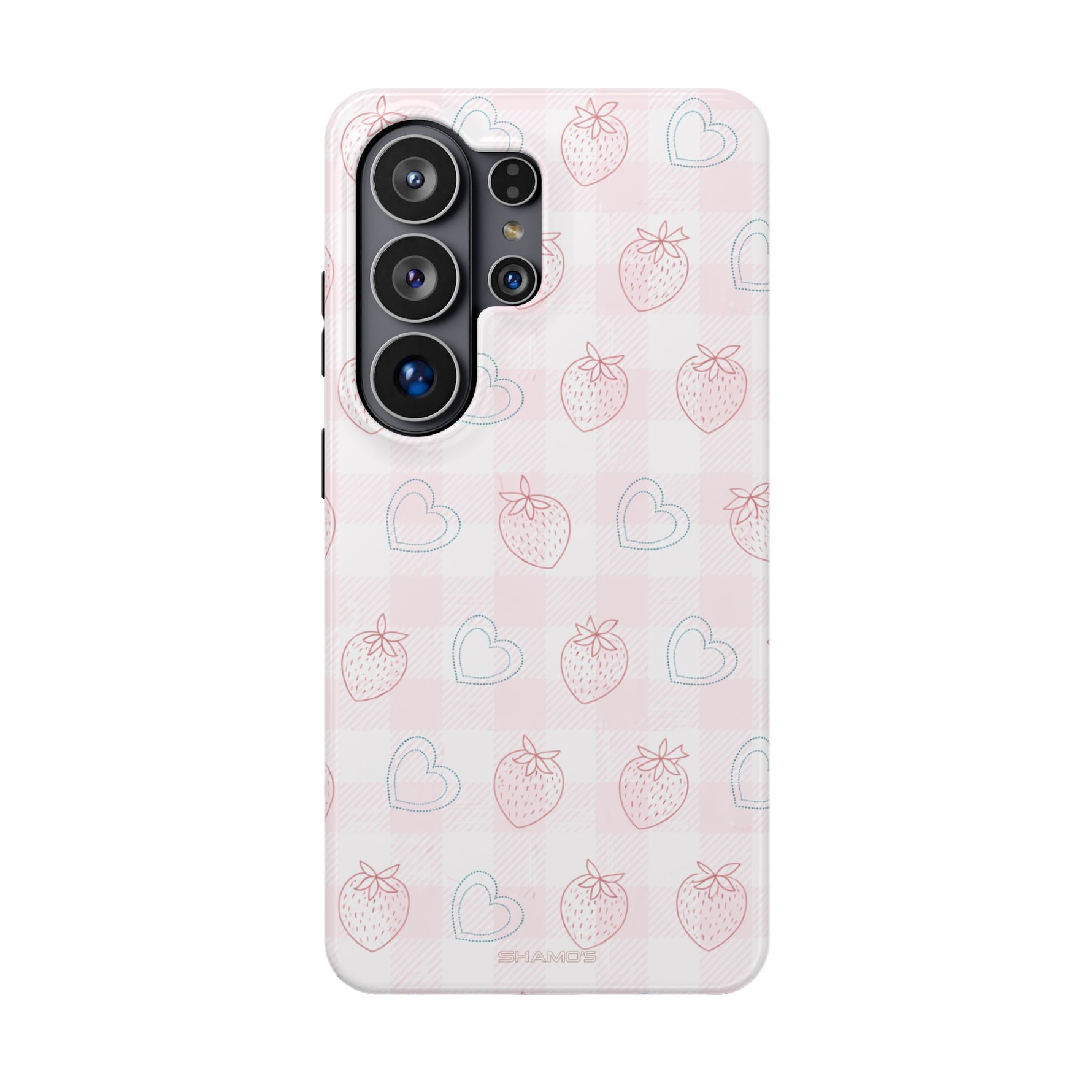 Strawberry Hearts MagSafe Compatible Phone Case | 'Paint it your way' Pink Plaid Impact-Resistant