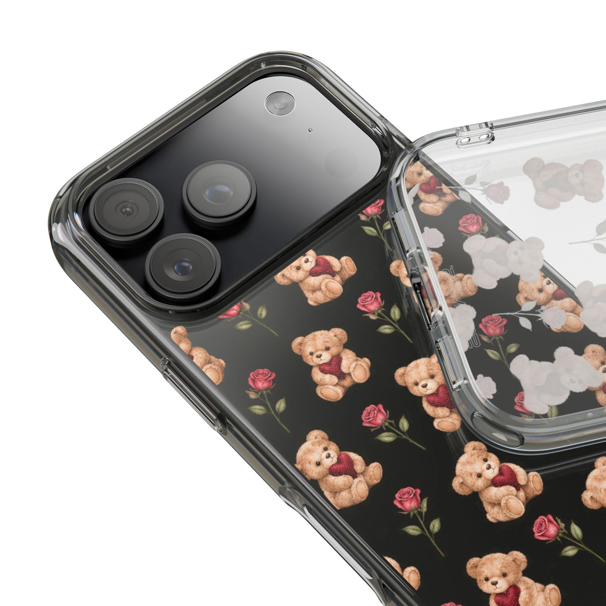 Romantic Teddy Bear Impact-Resistant Phone Case with Heart Design