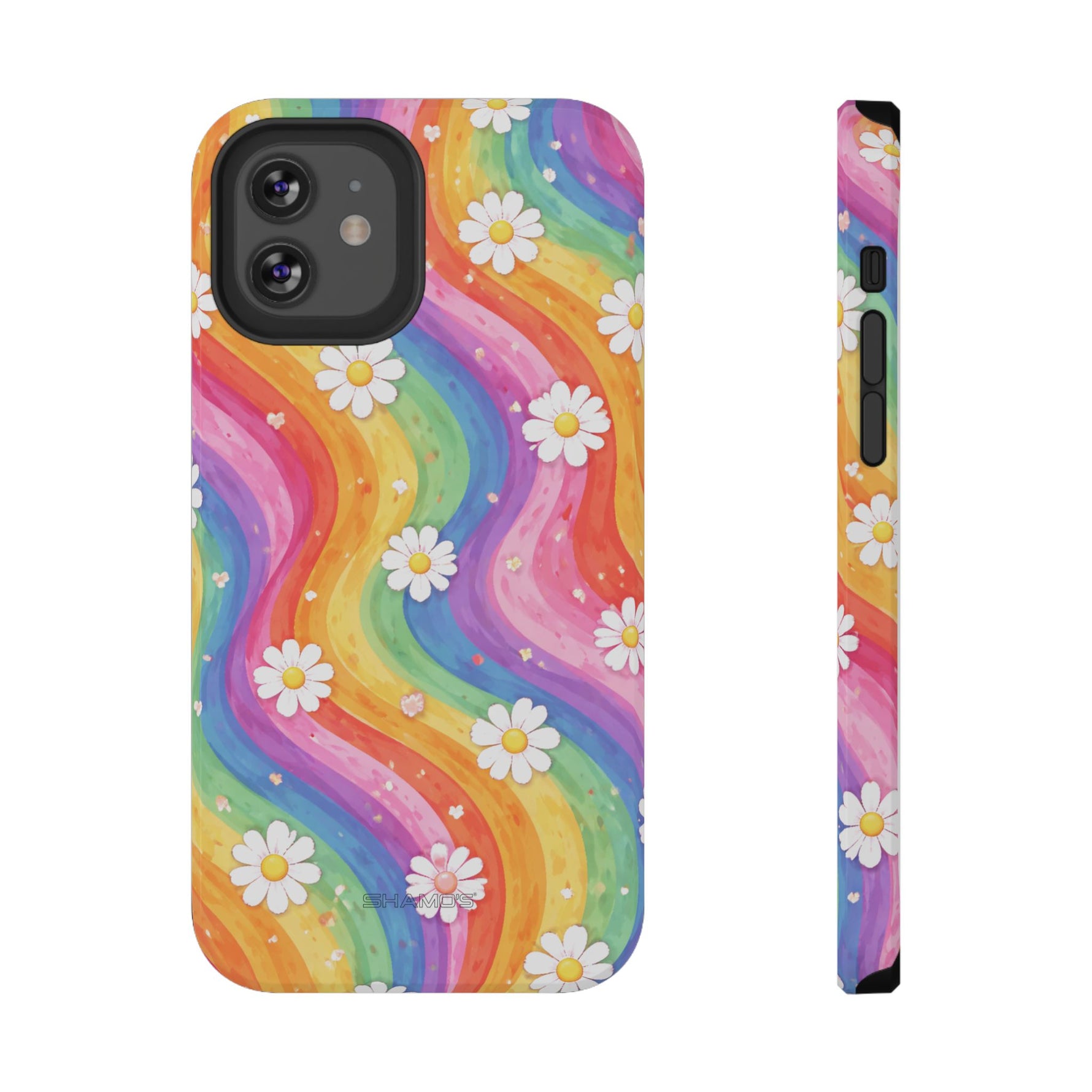 Funda de teléfono resistente a impactos con efecto cascada de colores Rainbow Daisy