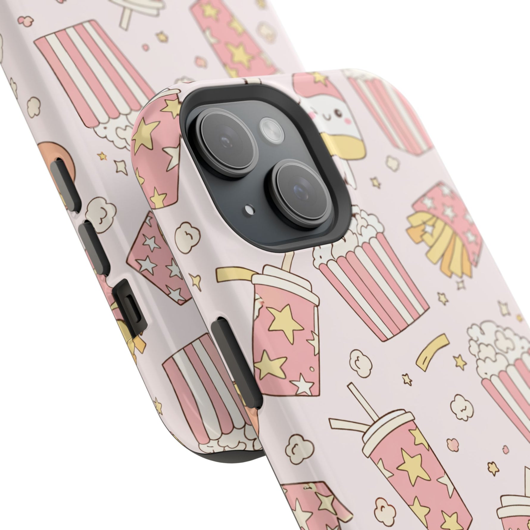 Kawaii Snack Pattern Magnetic Phone Case, Cute Popcorn, Burger & Soda Design with MagSafe Compatibility