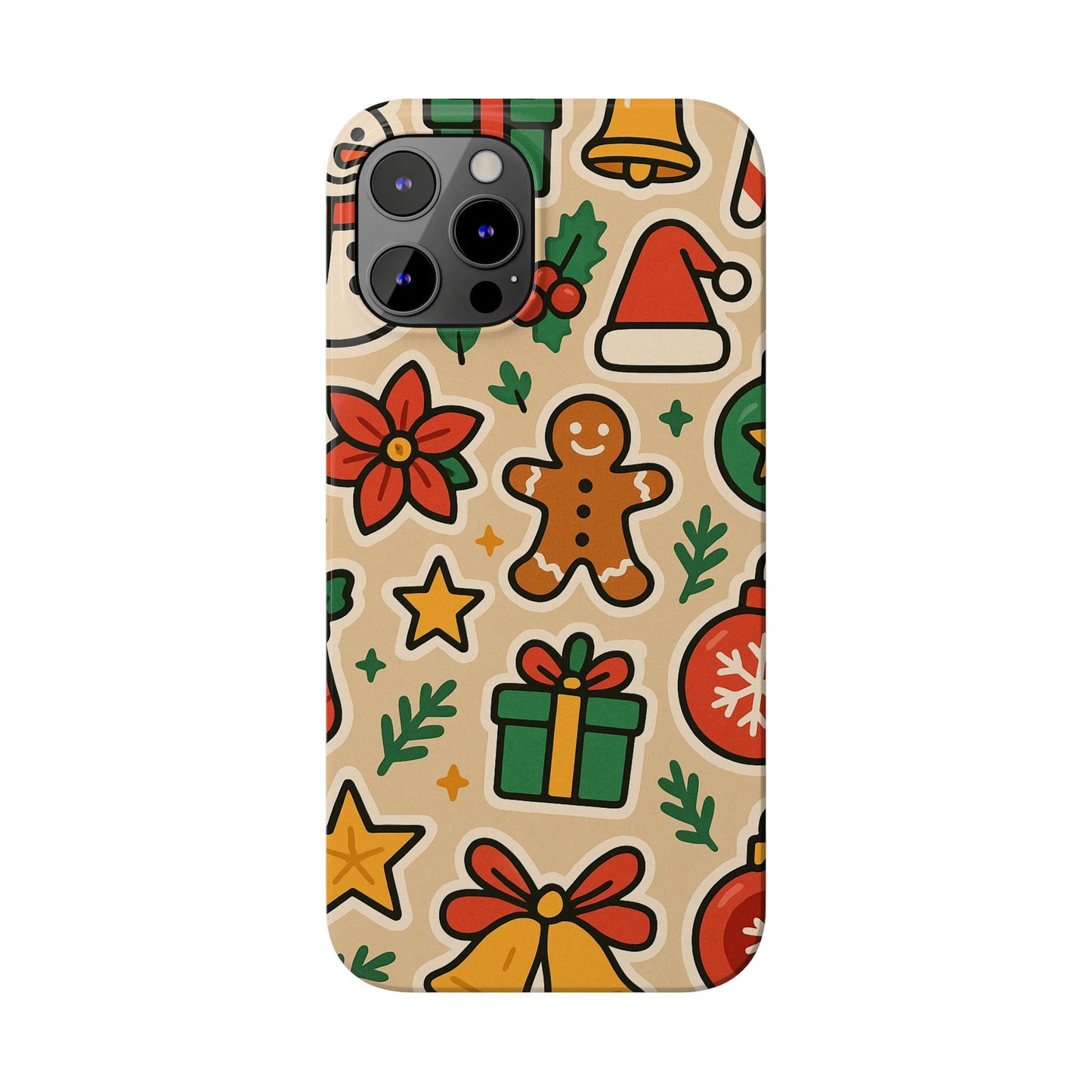 Holiday Pattern Slim iPhone Case — Gingerbread, Santa Hat & Gifts Holiday Design