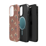 Ribbon Rodeo – Cowgirl Hat and Bow MagSafe Phone Case, Pink, glossy square triple-camera Pro model, exploded shell and liner with magnetic ring