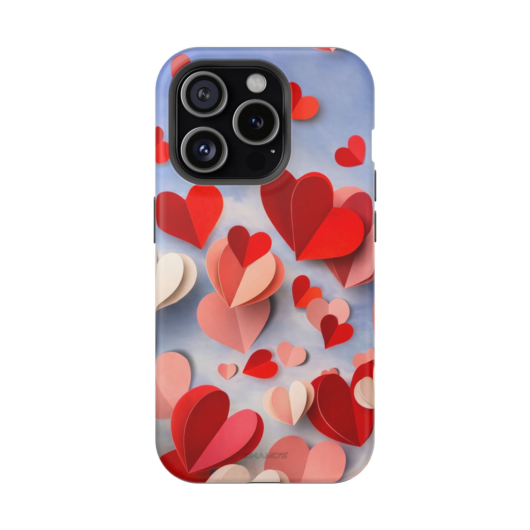 3D Paper Hearts Valentine Love iPhone Case with MagSafe Compatibility, Personalizable - iPhone 15 Pro / Matte - Shamo's