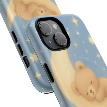 Sleepy Teddy Bear & Stars iPhone Case with MagSafe
