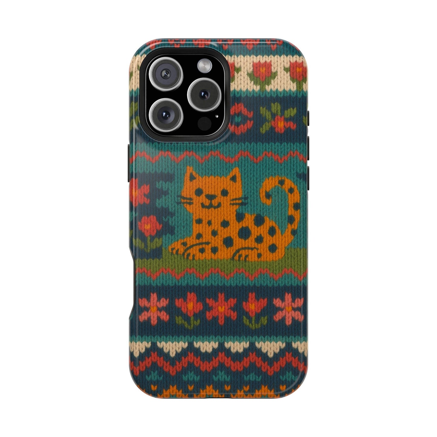 Cozy Knit Leopard Pattern Sweater Holiday Theme iPhone Case with MagSafe compatibility