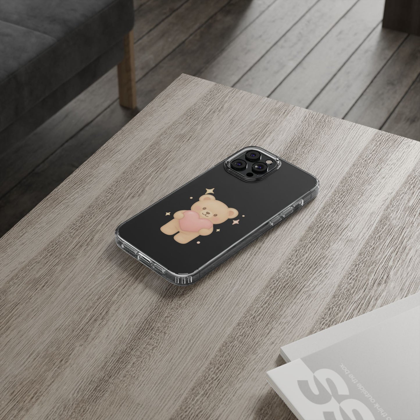 Romantic Teddy Bear Impact-Resistant iPhone Case with Heart Design