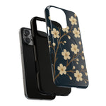 Navy Cherry Blossom Floral iPhone Case - Compatible with MagSafe - Shamo's