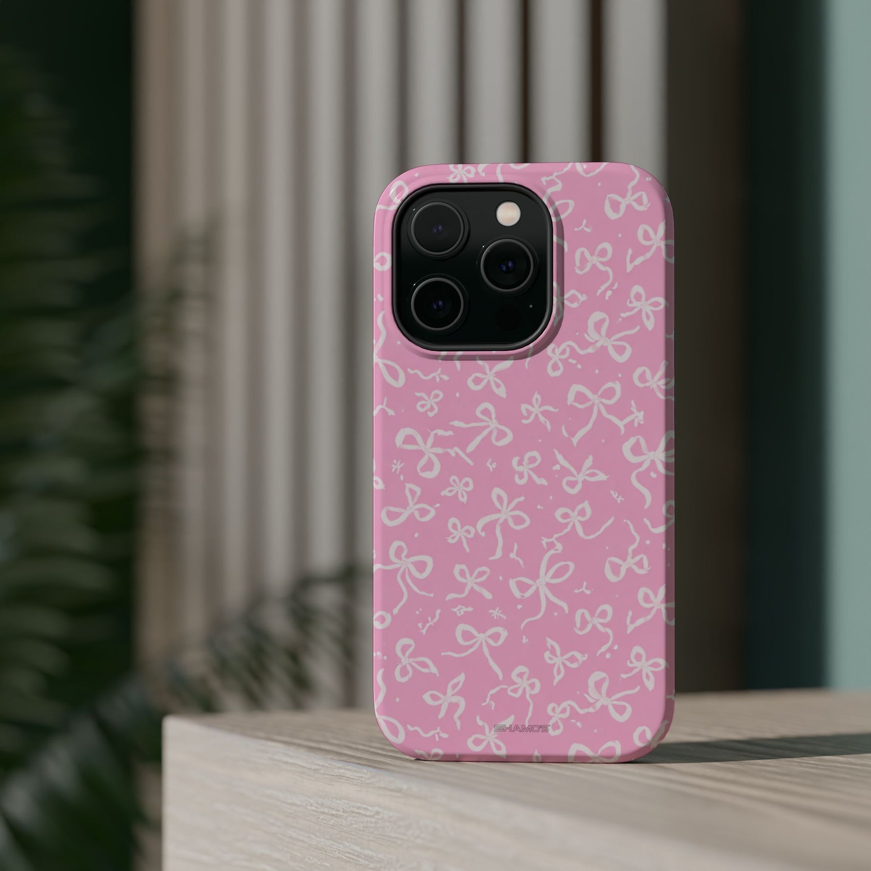Pink Bow Pattern Impact-Resistant iPhone Case | MagSafe