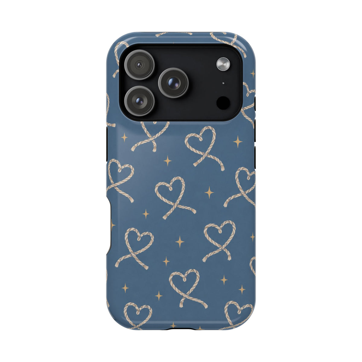 Lasso Hearts – Blue Western Heart MagSafe Phone Case, glossy iPhone 17 Pro, rear view