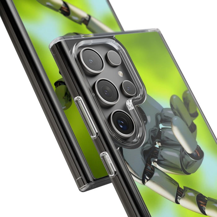 Clear Cases for iPhone 14 Series with Robotic hand and Butterfly.