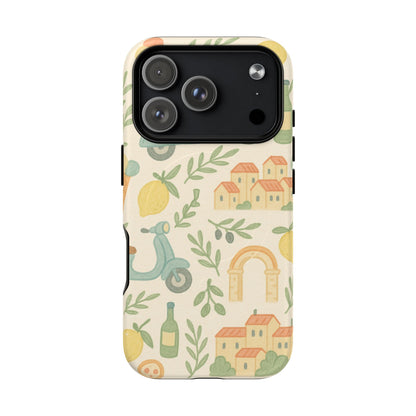 Italian Summer Drawing  iPhone Case — Lemon & Vespa Pattern Tough MagSafe Case