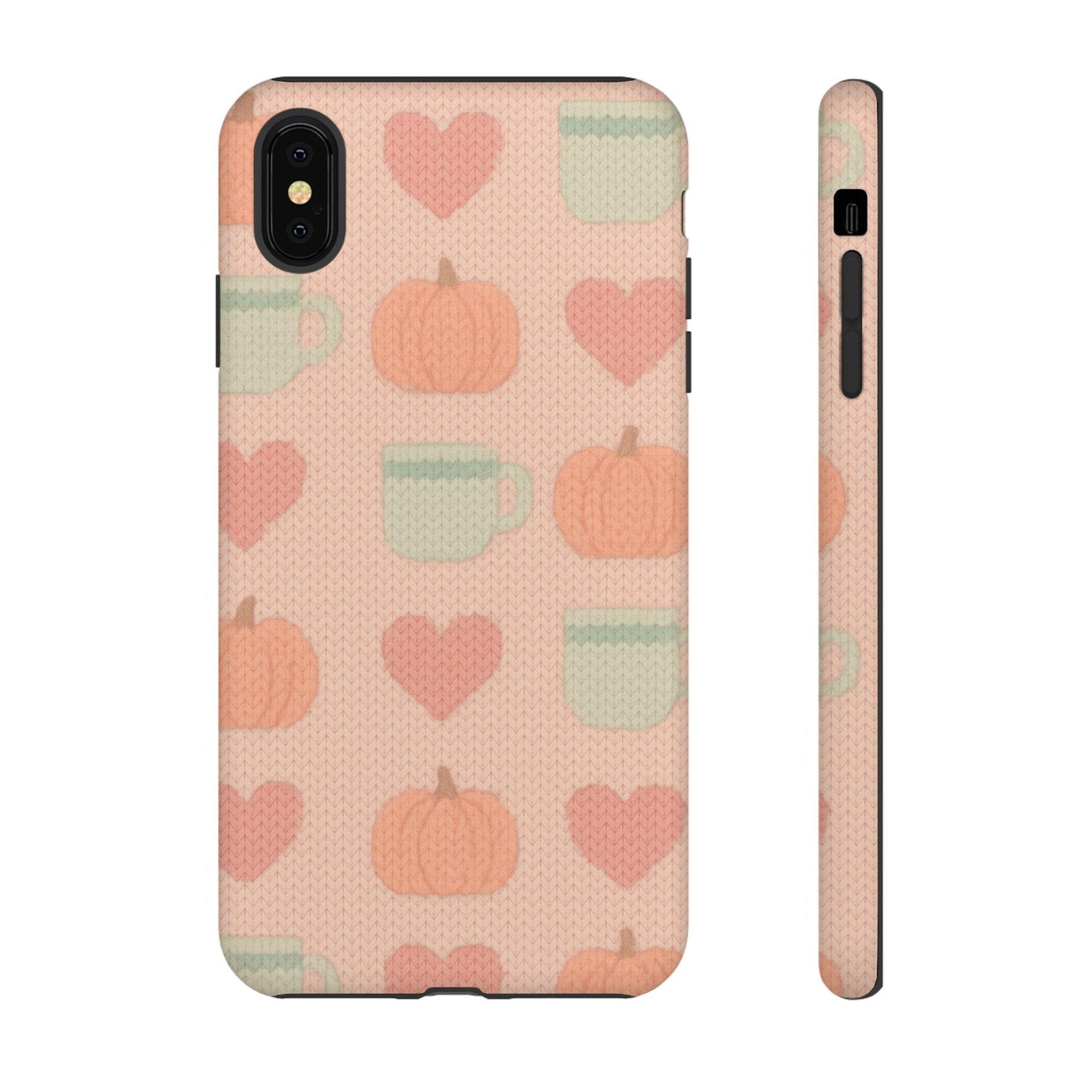 Autumn Cozy iPhone Case – Pumpkin, Heart & Coffee Cup Pattern - Shamo's