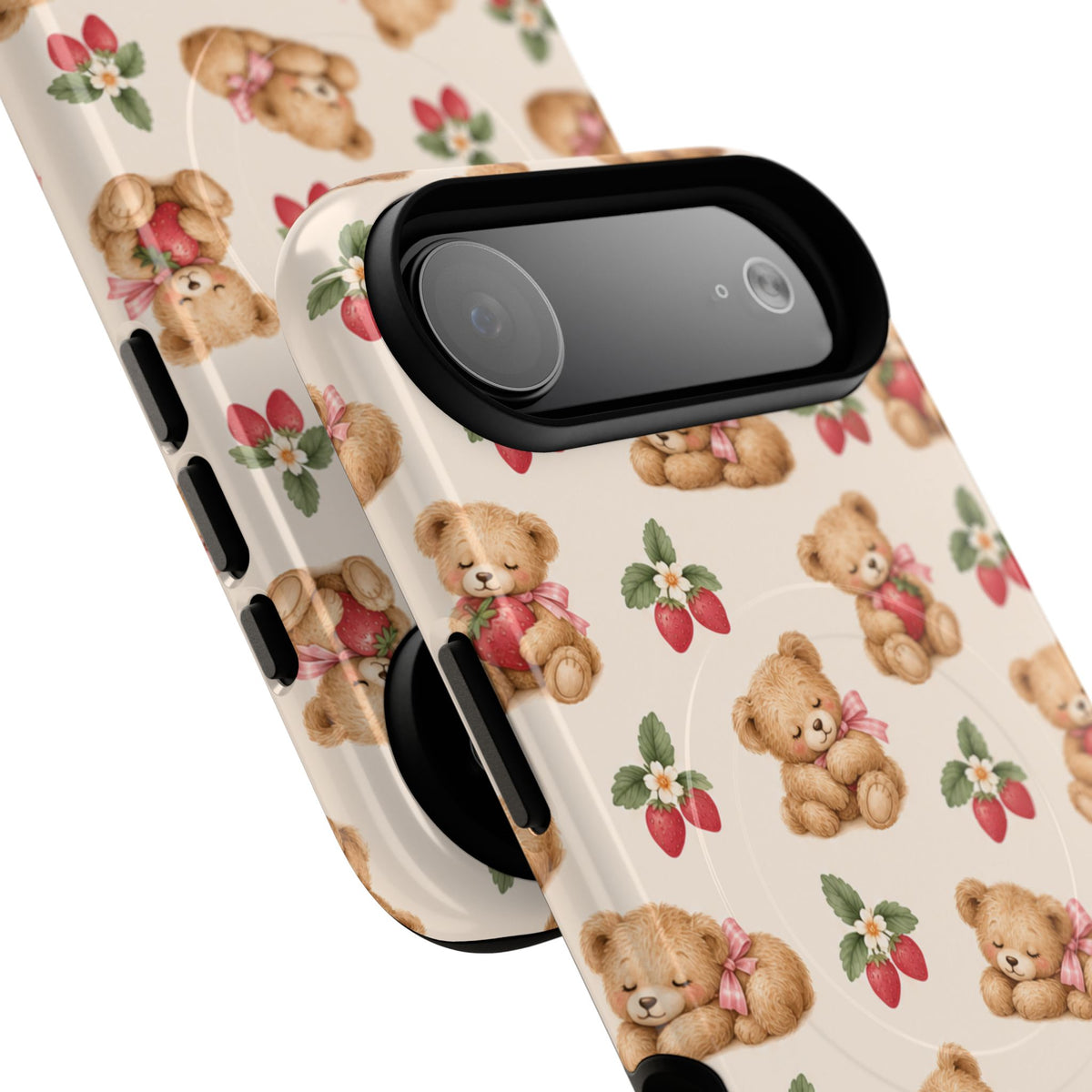 Teddy Berry Cozy Strawberry Pattern iPhone Case with MagSafe