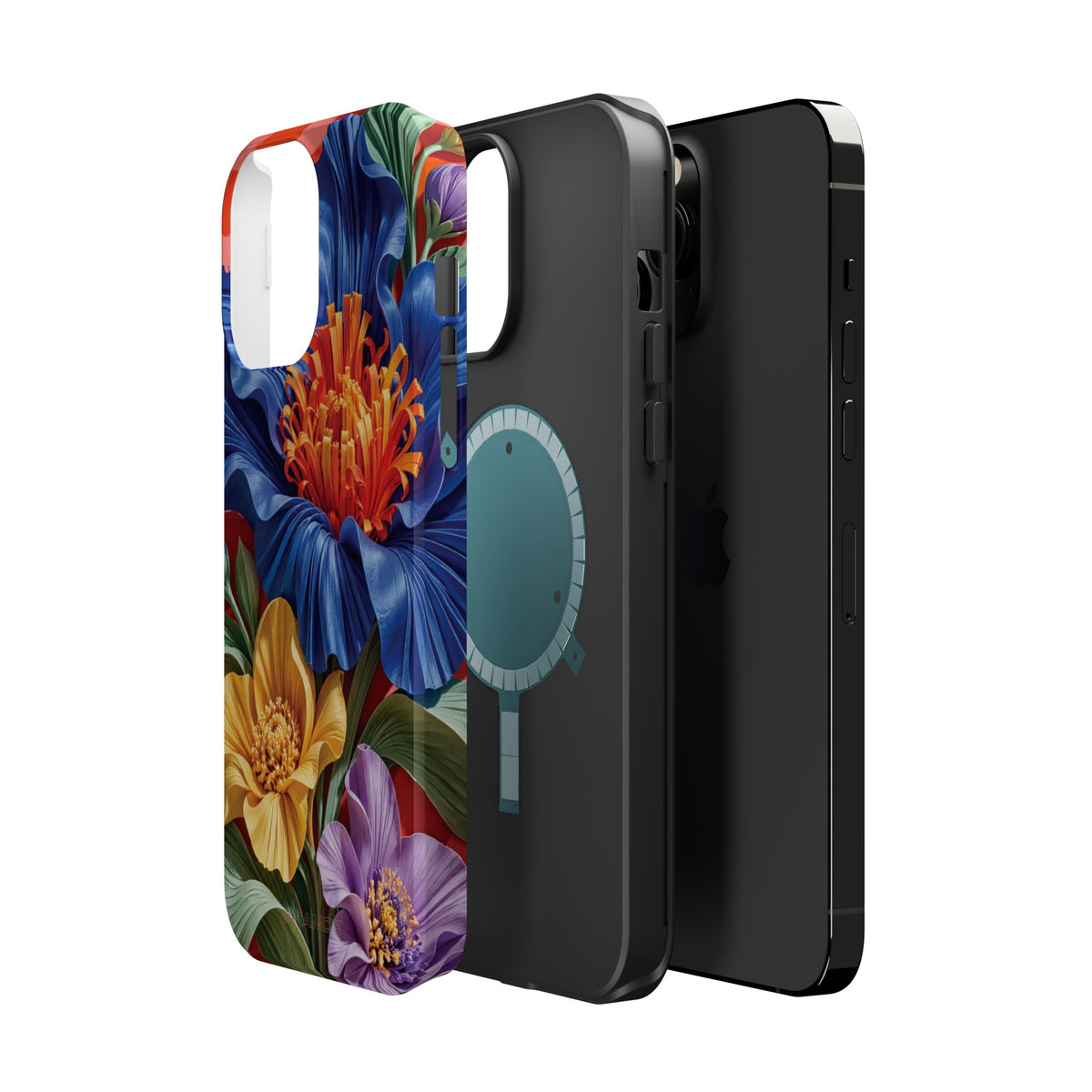Electric Paradise MagSafe Phone Case – Cobalt Floral & Coral Waves | Glossy