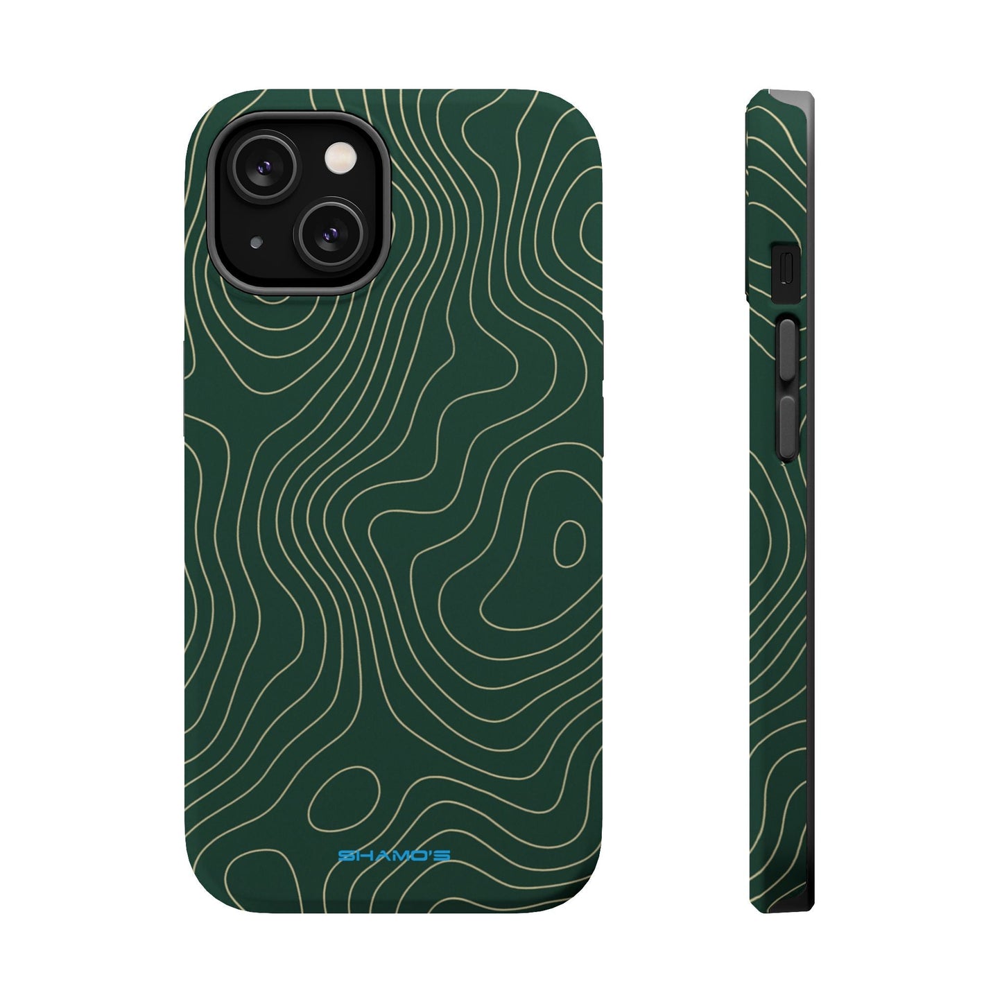 Topographic Green Magnetic Impact-Resistant iPhone Case | MagSafe compatible  Shamo's iPhone 14 / Matte