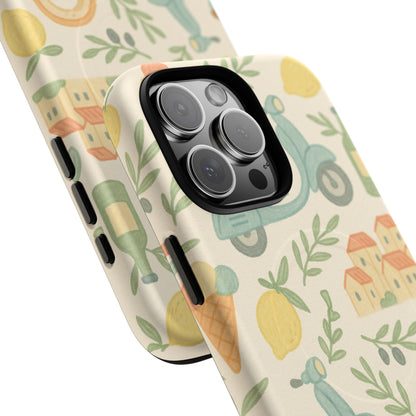 Italian Summer Drawing  iPhone Case — Lemon & Vespa Pattern Tough MagSafe Case