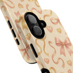 Festive Bow Charm iPhone Case — Pink & Gold Ribbon Hearts with MagSafe  Shamo's