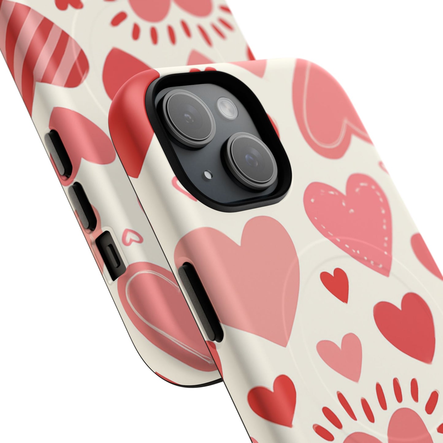 Heart Pattern Tough iPhone Case — Cute Red & Pink Hearts Protective Cover (MagSafe compatible)