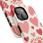 Heart Pattern Tough iPhone Case — Cute Red & Pink Hearts Protective Cover (MagSafe compatible)  Shamo's