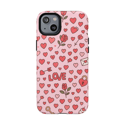 Pink Love Hearts Pattern Tough iPhone Case (MagSafe compatible)