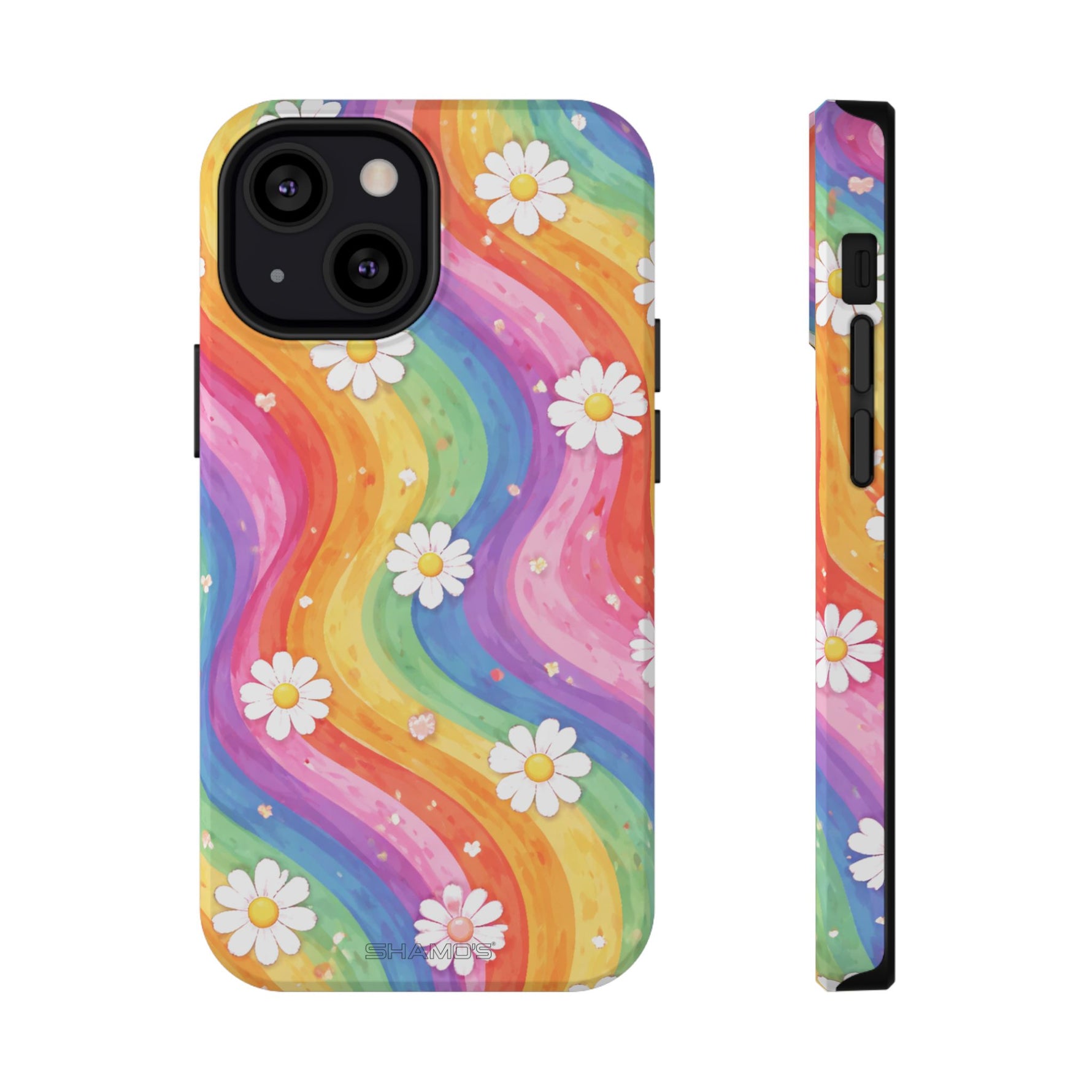 Funda de teléfono resistente a impactos con efecto cascada de colores Rainbow Daisy