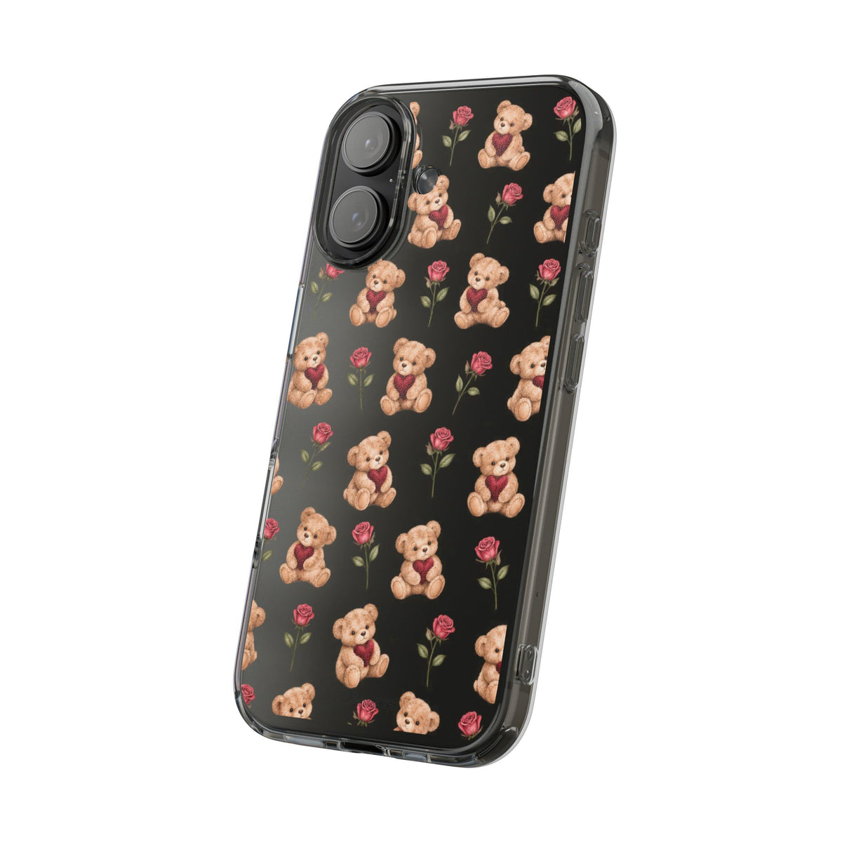 Romantic Teddy Bear Impact-Resistant Phone Case with Heart Design