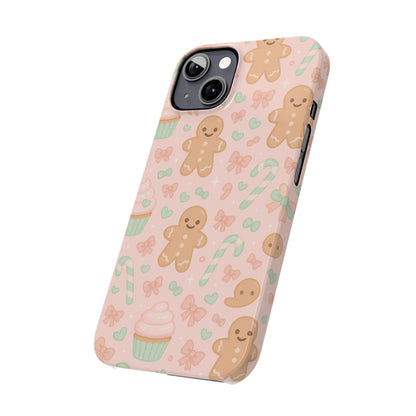 Gingerbread Holiday Slim iPhone Case — Cute Candy Cane & Cupcake Pattern