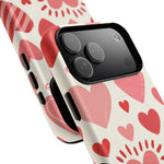 Heart Pattern Tough iPhone Case — Cute Red & Pink Hearts Protective Cover (MagSafe compatible)  Shamo's