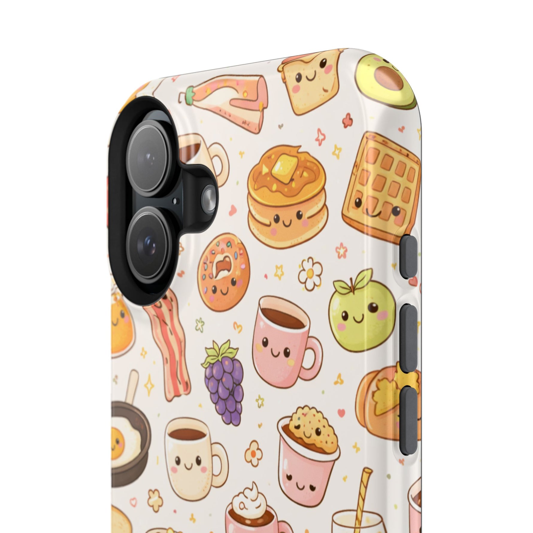 Kawaii Breakfast Pattern Magnetic Phone Case, Cute Cartoon Food Impact-Resistant Cover, MagSafe Compatible