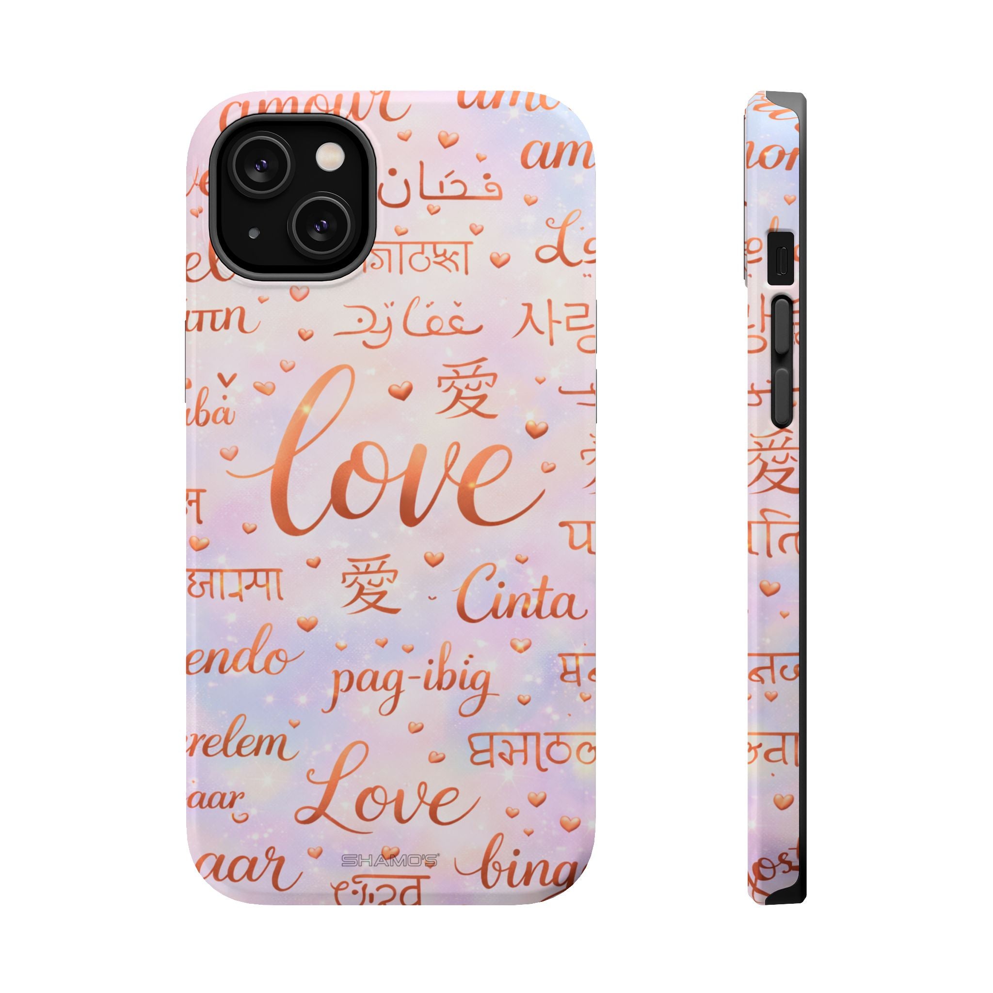 Universal Love Multilingual MagSafe Compatible Phone Case — Impact‑Resistant Protective Cover - iPhone 14 Plus / Glossy - Shamo's