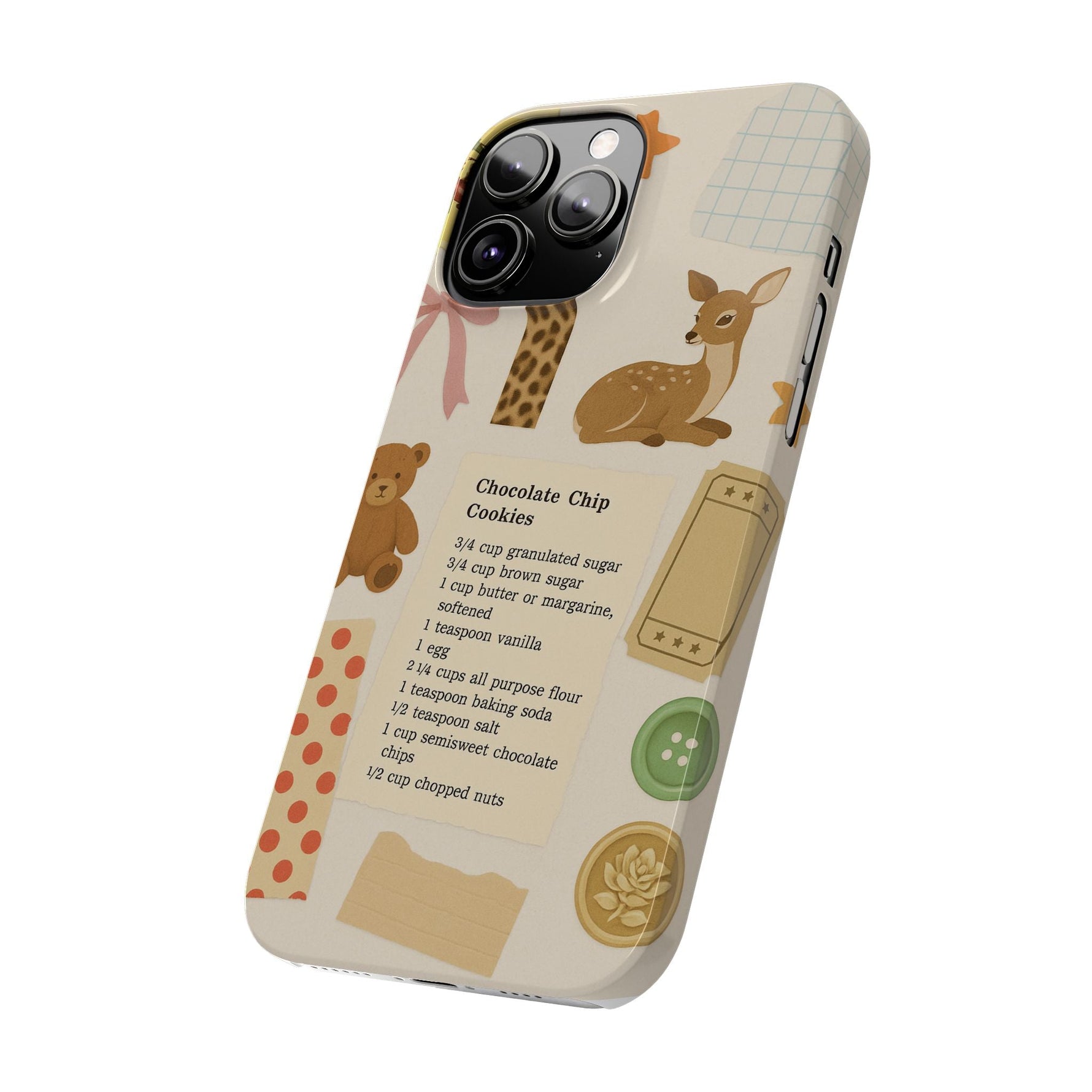 Slim iPhone Case — Cozy Baking & Teddy Pattern (Recipe, Deer, Buttons)  Shamo's