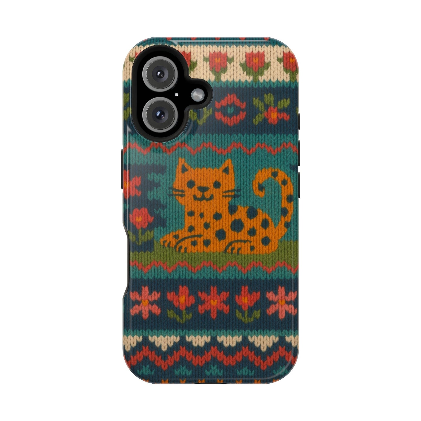 Cozy Knit Leopard Pattern Sweater Holiday Theme iPhone Case with MagSafe compatibility  Shamo's iPhone 16 / Glossy