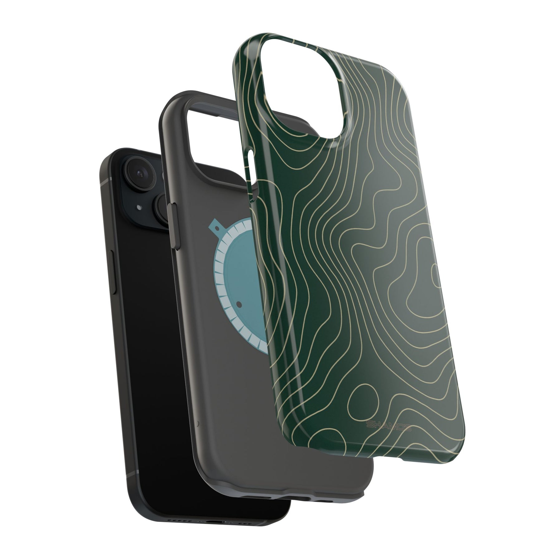 Topographic Green Magnetic Impact-Resistant iPhone Case | MagSafe compatible