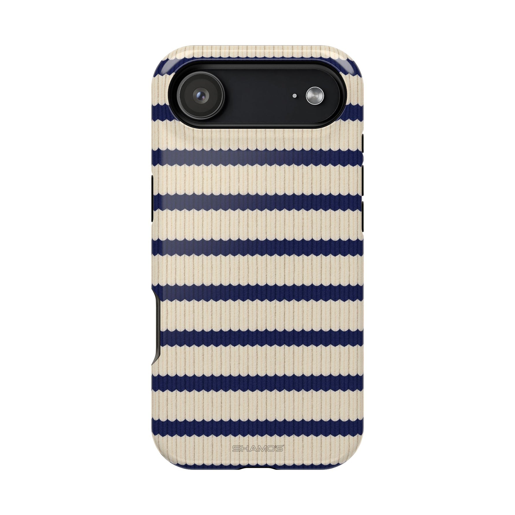Navy & Cream Ribbed Holiday Sweater Design iPhone Case with MagSafe compatibility