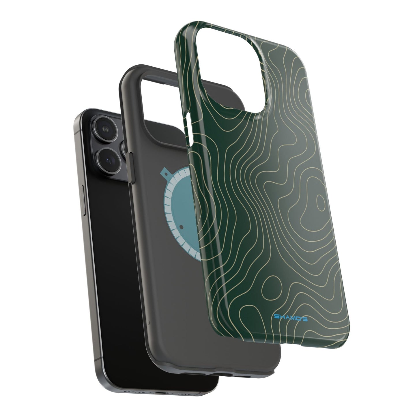 Topographic Green Magnetic Impact-Resistant iPhone Case | MagSafe compatible  Shamo's