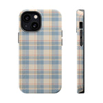 Ranch Check – Blue and Cream Plaid MagSafe Phone Case, glossy iPhone 13 Mini, rear and side profile