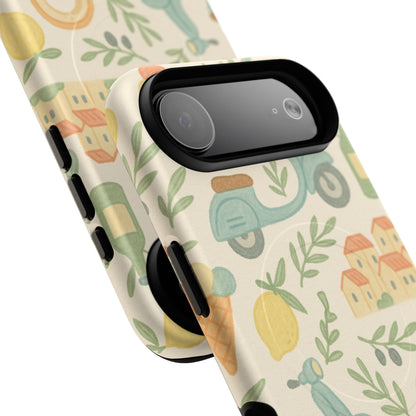 Italian Summer Drawing  iPhone Case — Lemon & Vespa Pattern Tough MagSafe Case