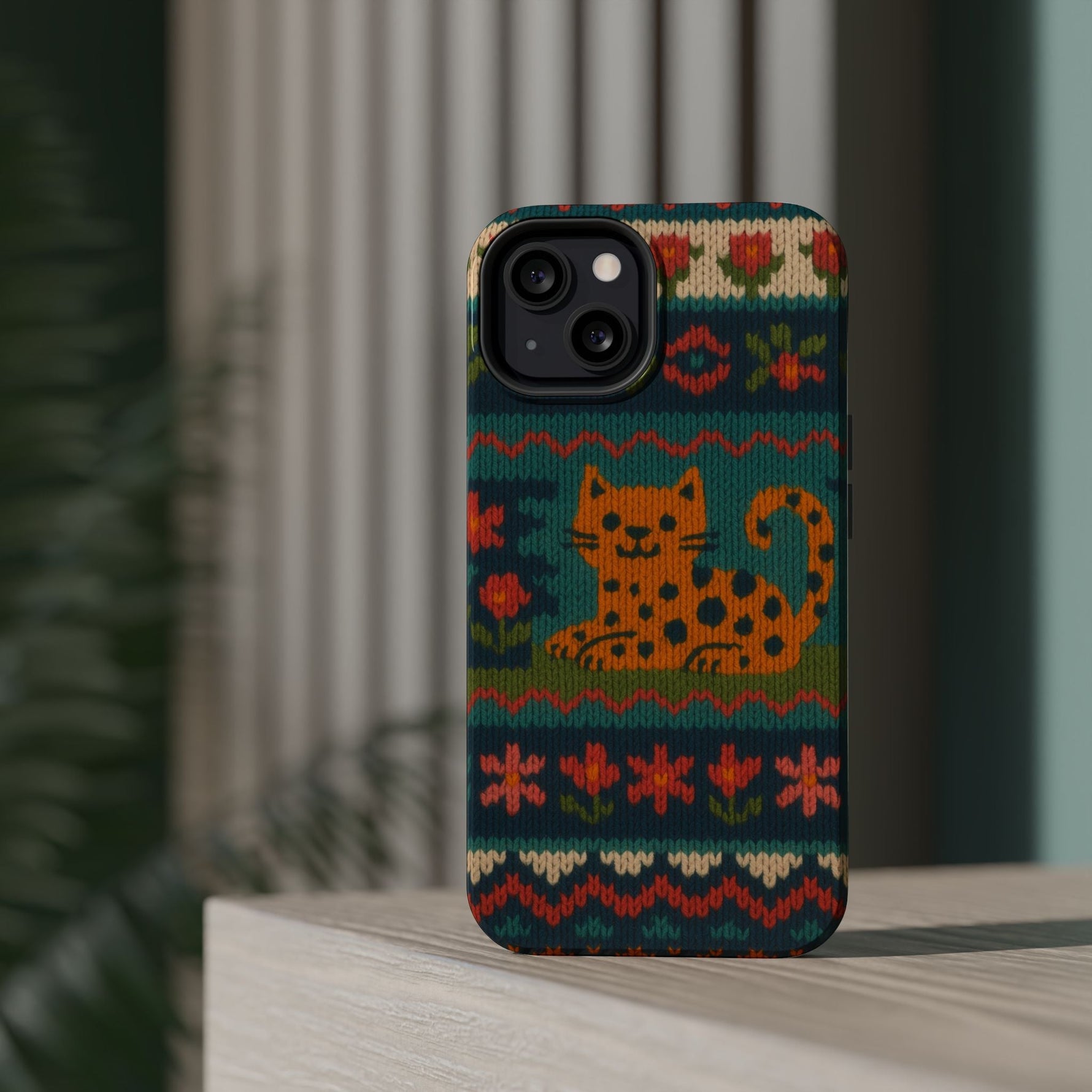 Cozy Knit Leopard Pattern Sweater Holiday Theme iPhone Case with MagSafe compatibility  Shamo's