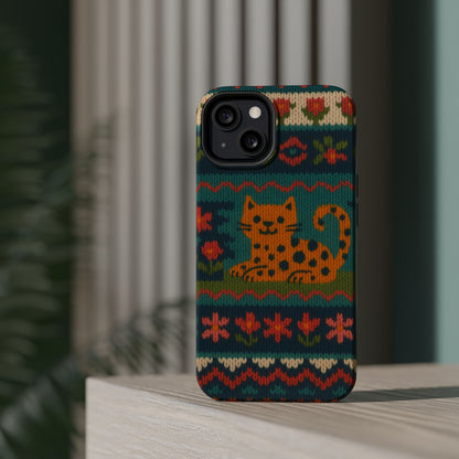 Cozy Knit Leopard Pattern Sweater Holiday Theme iPhone Case with MagSafe compatibility
