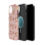 Pink Teddy Hearts Love iPhone Case, Impact-Resistant MagSafe Compatible