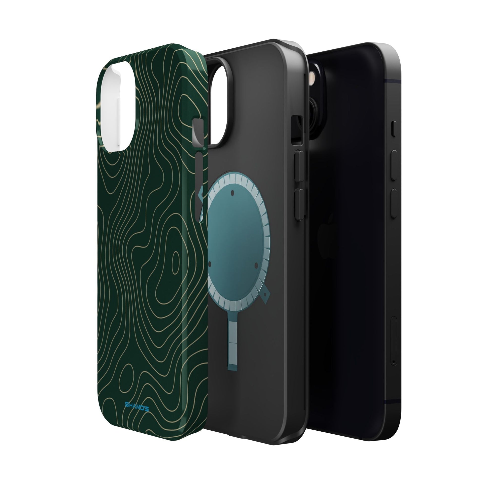 Topographic Green Magnetic Impact-Resistant iPhone Case | MagSafe compatible  Shamo's