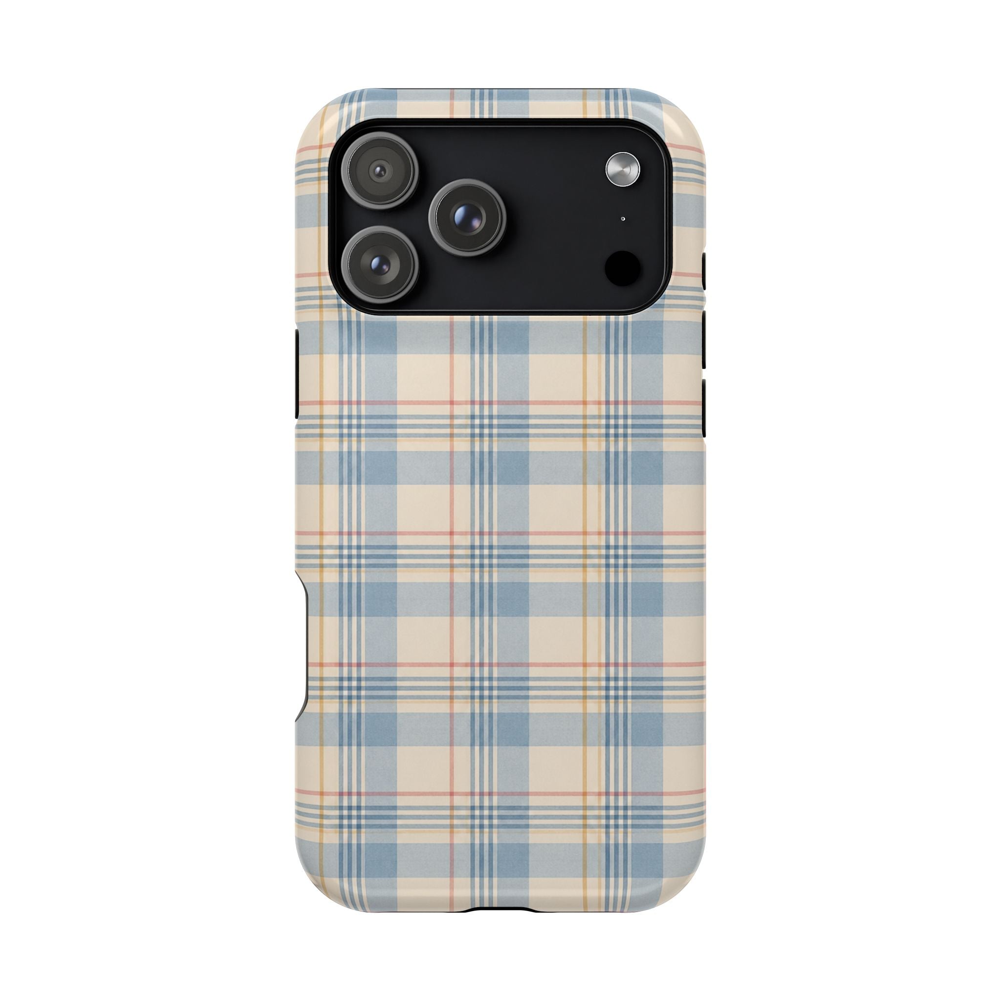Ranch Check – Blue and Cream Plaid MagSafe Phone Case, glossy iPhone 18 Pro Max, rear view