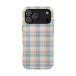 Ranch Check – Blue and Cream Plaid MagSafe Phone Case, glossy iPhone 18 Pro Max, rear view