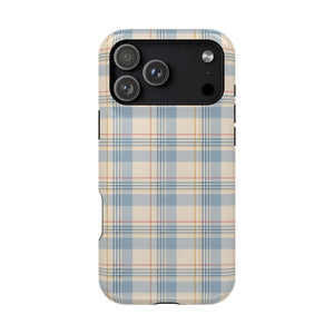 Ranch Check – Blue and Cream Plaid MagSafe Phone Case, glossy iPhone 18 Pro Max, rear view