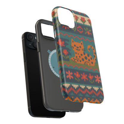 Cozy Knit Leopard Pattern Sweater Holiday Theme iPhone Case with MagSafe compatibility