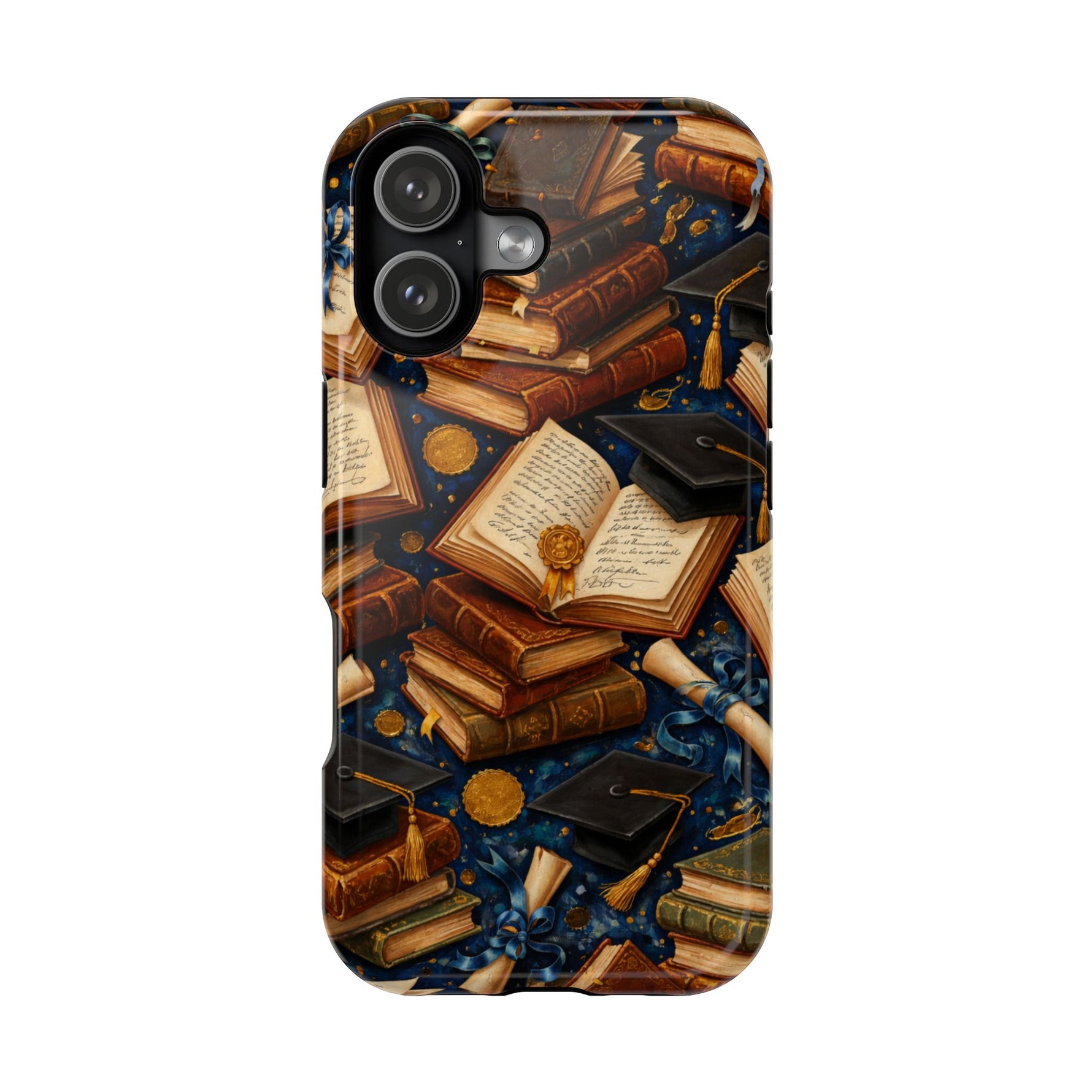 Vintage Books & Graduation Caps MagSafe Phone Case, Impact-Resistant Graduation Gift - iPhone 17 / Glossy - Shamo's