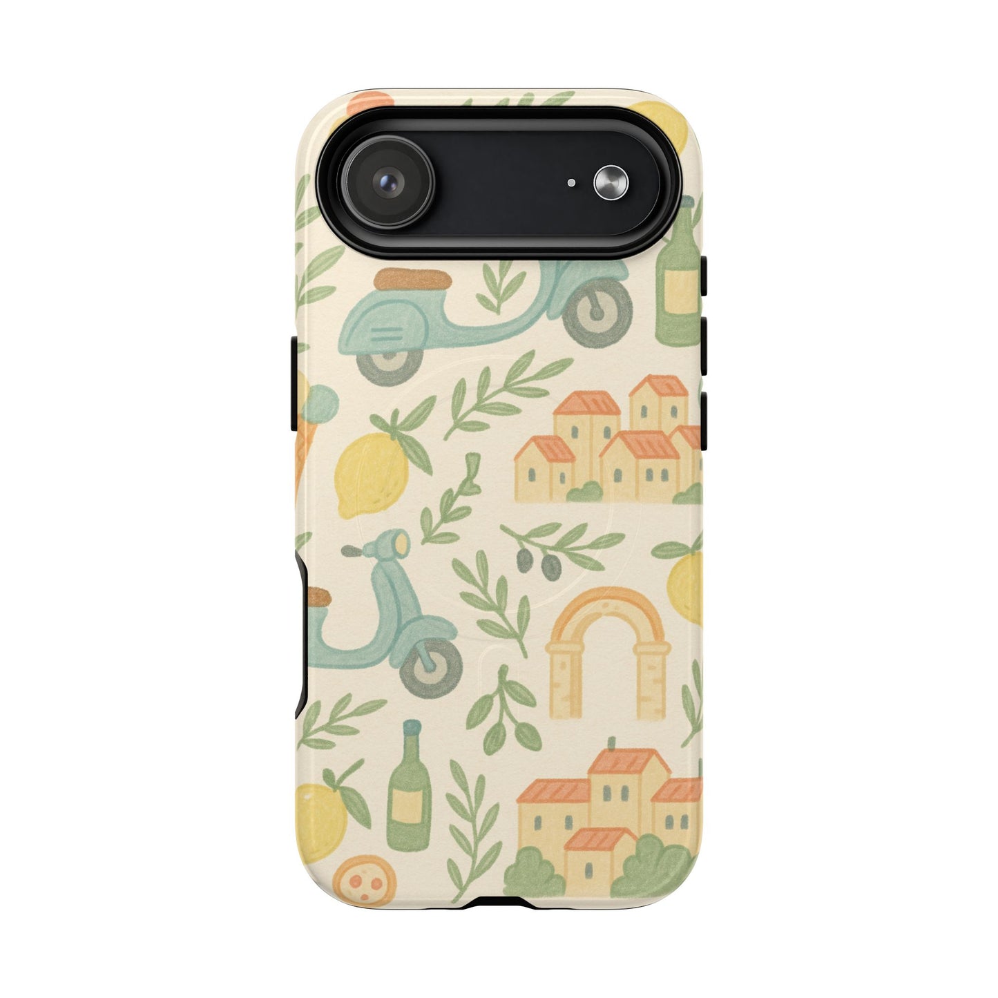 Italian Summer Drawing  iPhone Case — Lemon & Vespa Pattern Tough MagSafe Case