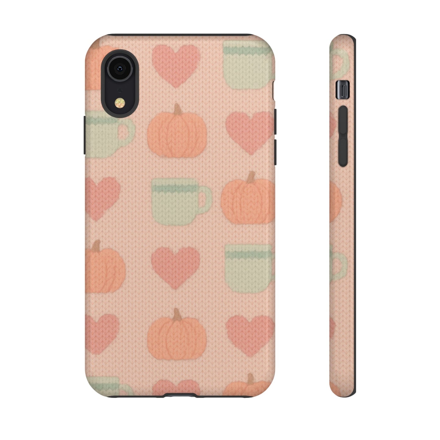 Autumn Cozy iPhone Case – Pumpkin, Heart & Coffee Cup Pattern - Shamo's