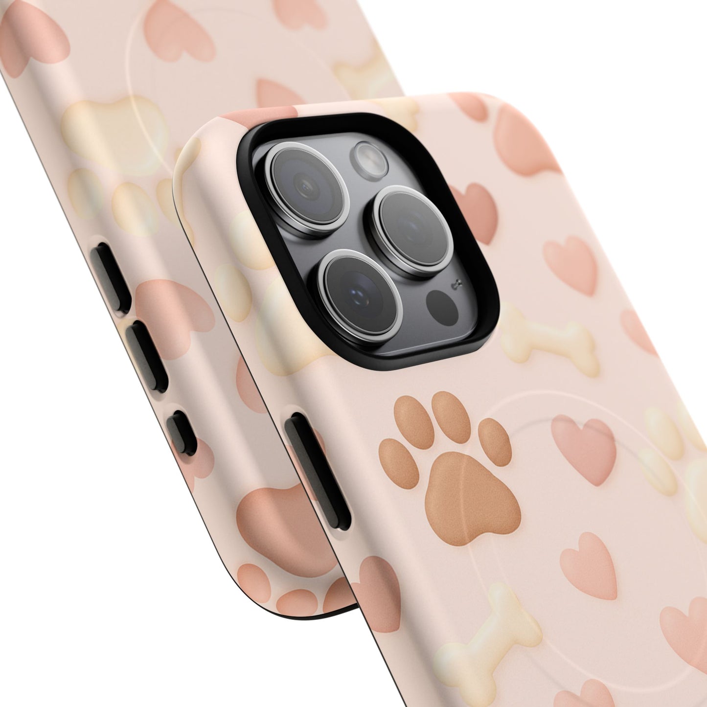 Pet Paw Pattern Phone Case — Pink Puppy Hearts & Bones with MagSafe