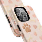 Pet Paw Pattern Phone Case — Pink Puppy Hearts & Bones with MagSafe - Shamo's
